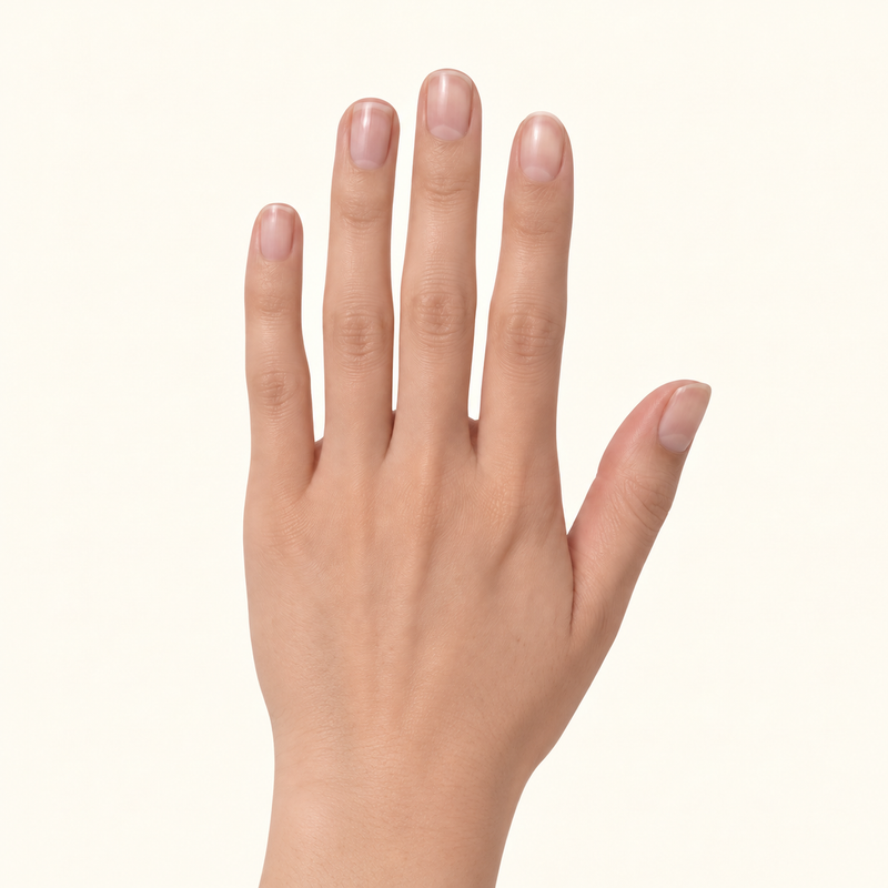 Bare, unpainted nails on a relaxed hand